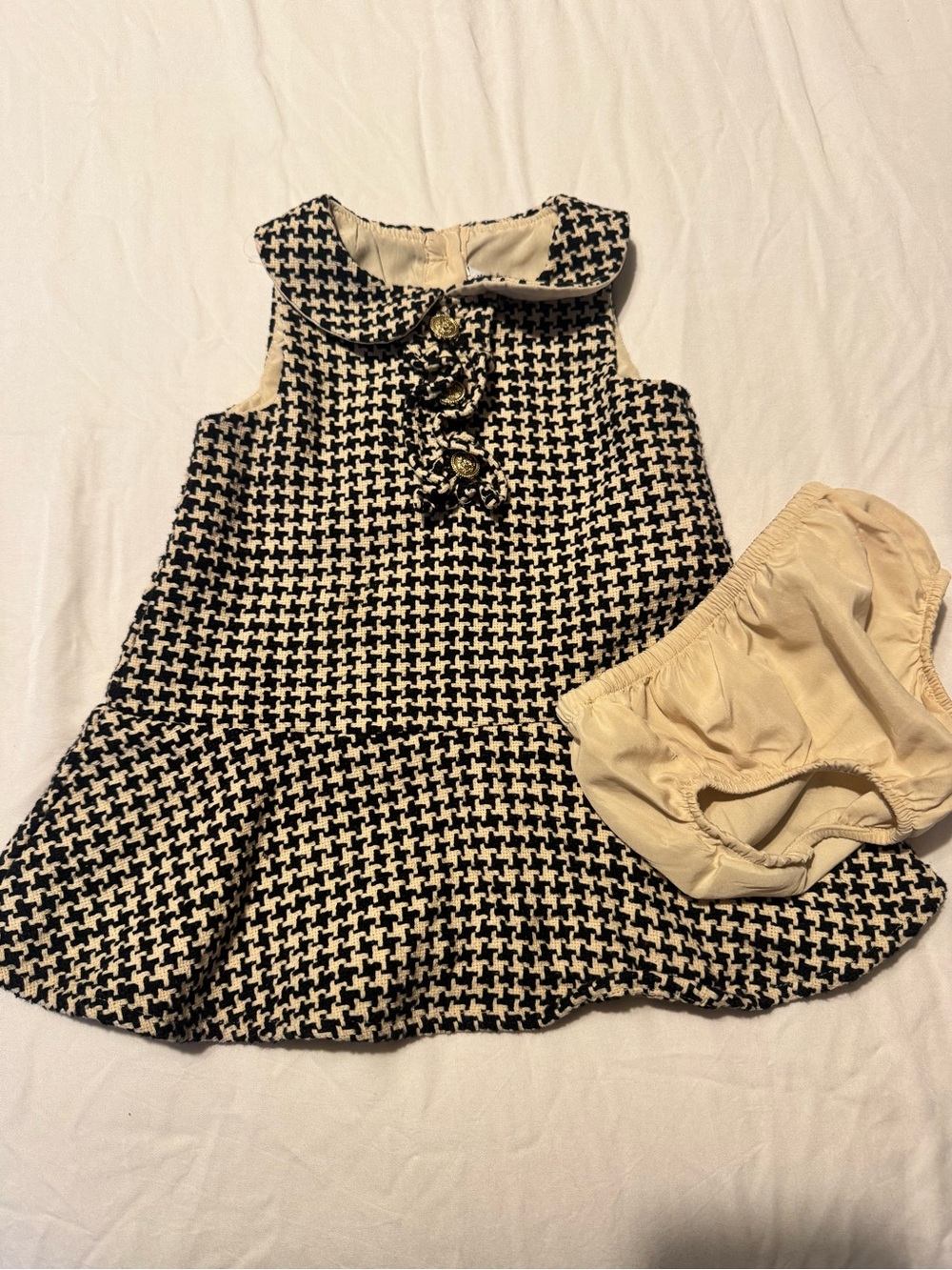Janie & Jack Houndstooth Baby Dress with Bloomers - Black & Cream